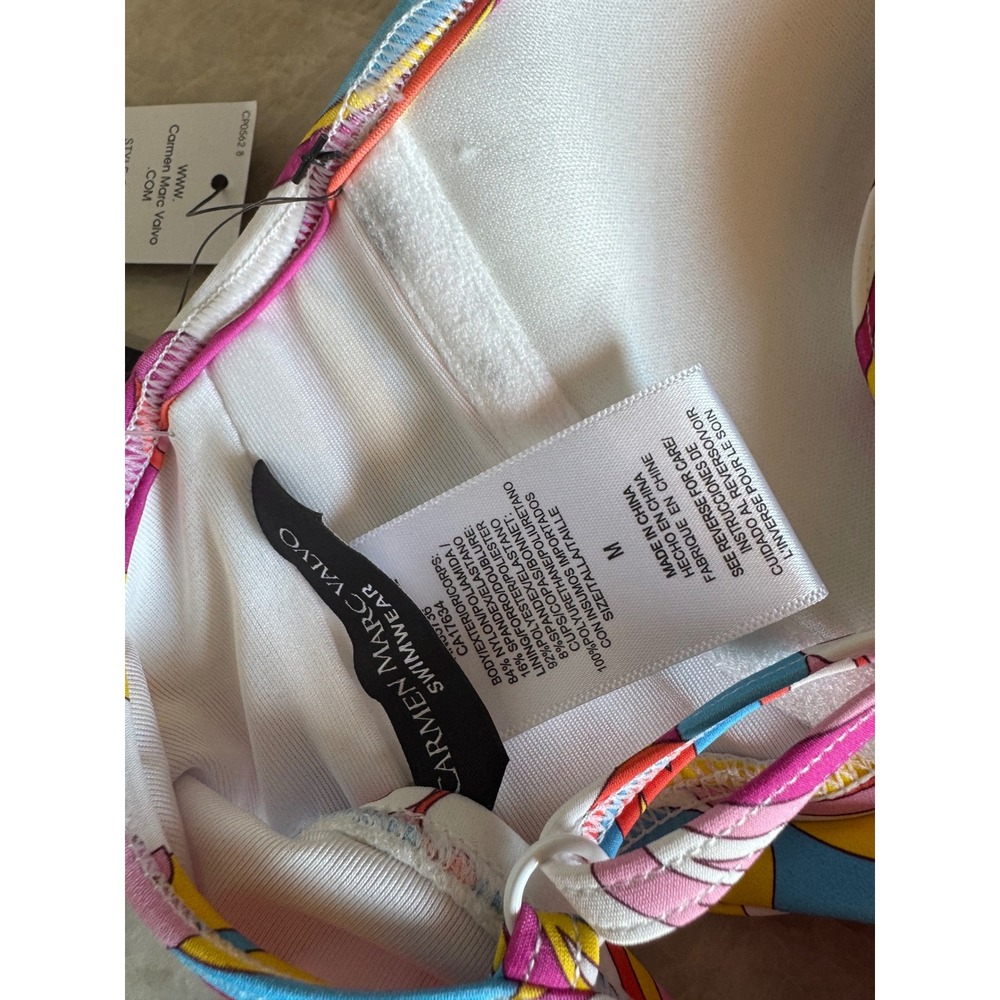 Carmen Marc Valvo C7DB14 Wrap Underwire Bikini Top Multi Retro Print New - Picture 5 of 7